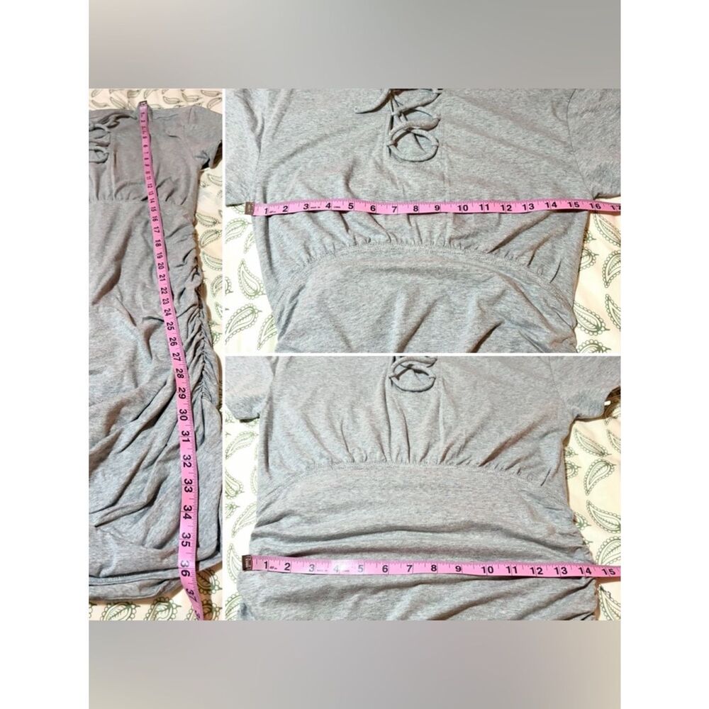 Anthropologie Field Play Short-Sleeve Ruched Mini Dress Lace-Up Gray M NWT - Picture 13 of 13